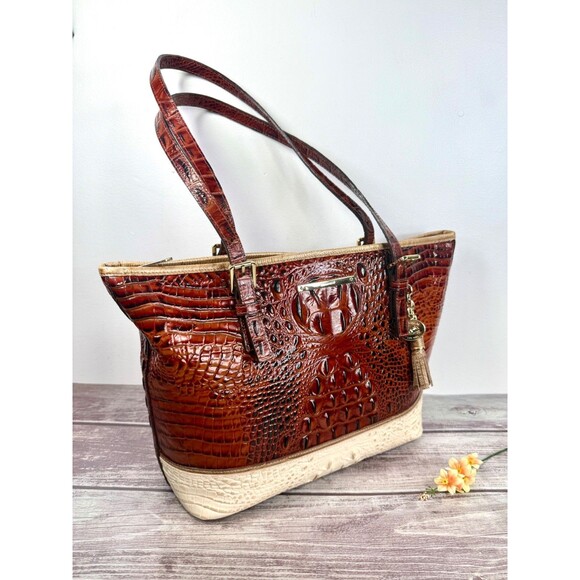 Brahmin Medium Asher Tote Coquette Pecan Two-Tone Melbourne Leather MINT - Picture 3 of 17